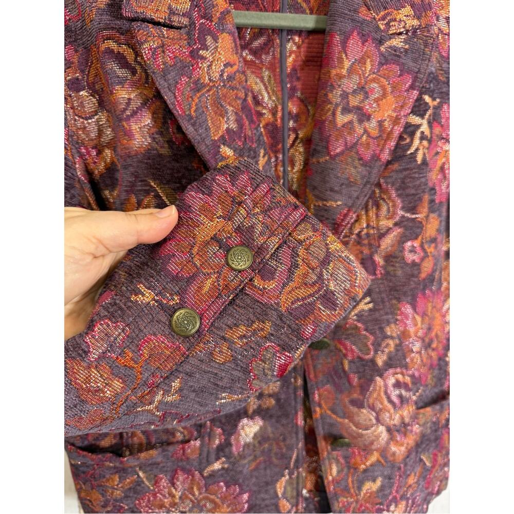 Phenix, Plum Floral Jacquard Blazer with Pink and Brown Accents. Size Medium. - Picture 3 of 6